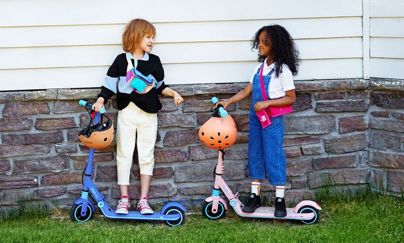 Kids on Pink Ninebot ZING E8 Scooters